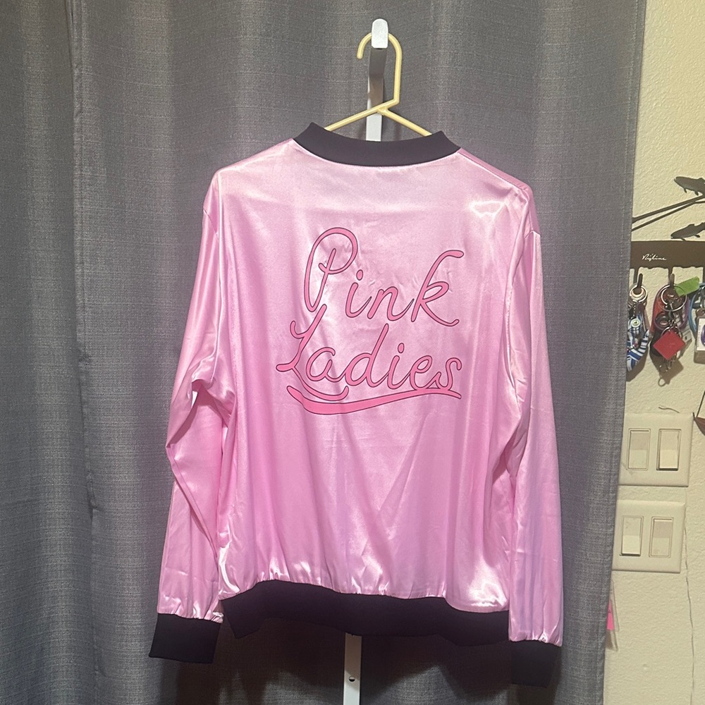 Pink Ladies Satin Jacket with Black Trim